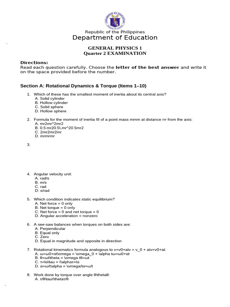 General Physics 1 Quarter 2 Exam Guide | PDF | Buoyancy | Applied And ...