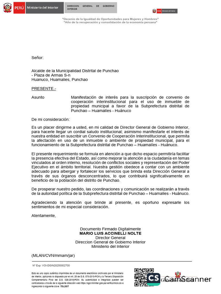 Oficio 000678 2025 Voi Dgin (SPD Punchao) | PDF | Gobierno