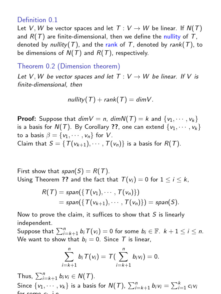 Dimension Theorem and Proof | PDF | Basis (Linear Algebra) | Linear Map