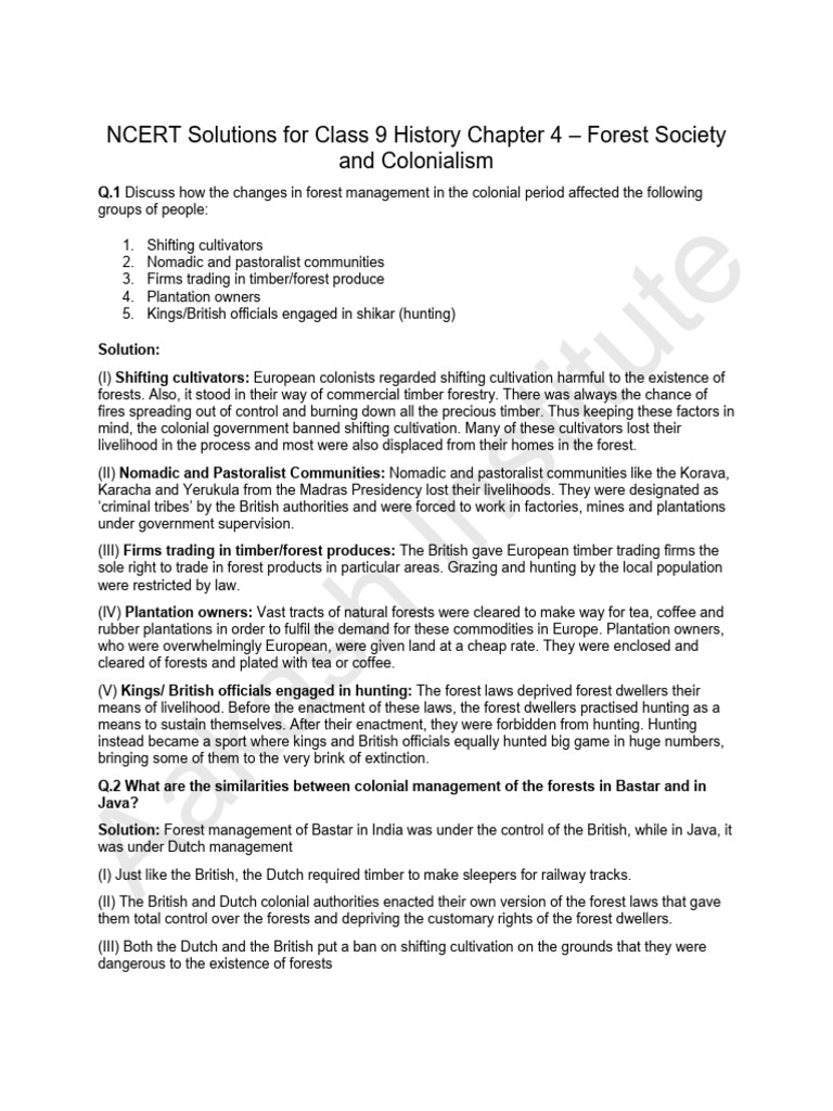 NCERT Class 9 History Chapter 4 Solutions | PDF | Forests | Plantation