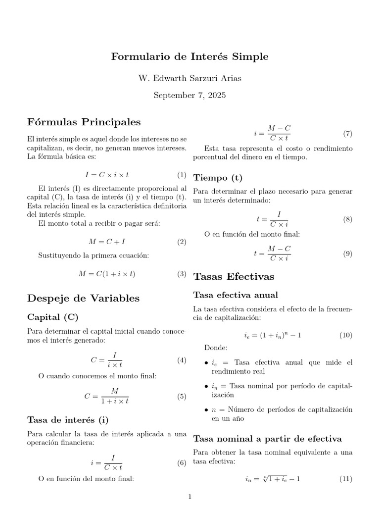 Fórmulas de Interés Simple y Compuesto | PDF | Interés | Tasas de interés