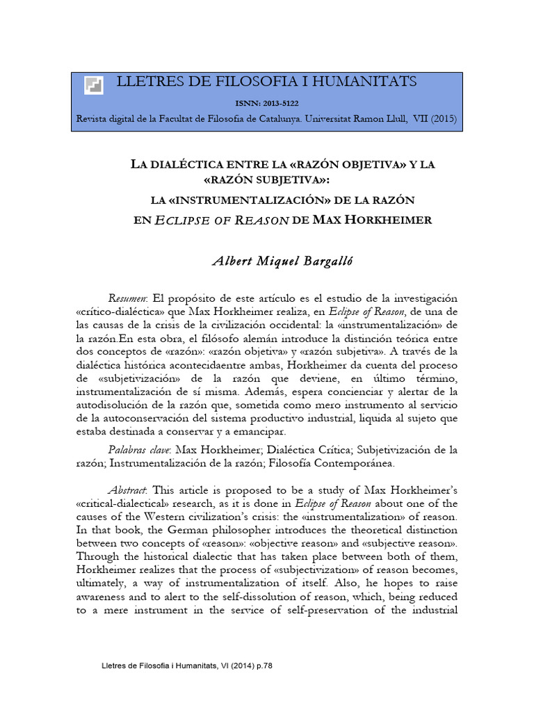 Dialéctica de la razón en Horkheimer | PDF | Razón | Verdad