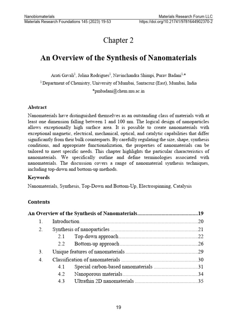 Synthesis Techniques for Nanomaterials | PDF | Nanomaterials ...