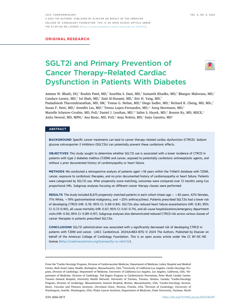Bhatti Et Al Sglt2i and Primary Prevention of Cancer Therapy Related ...