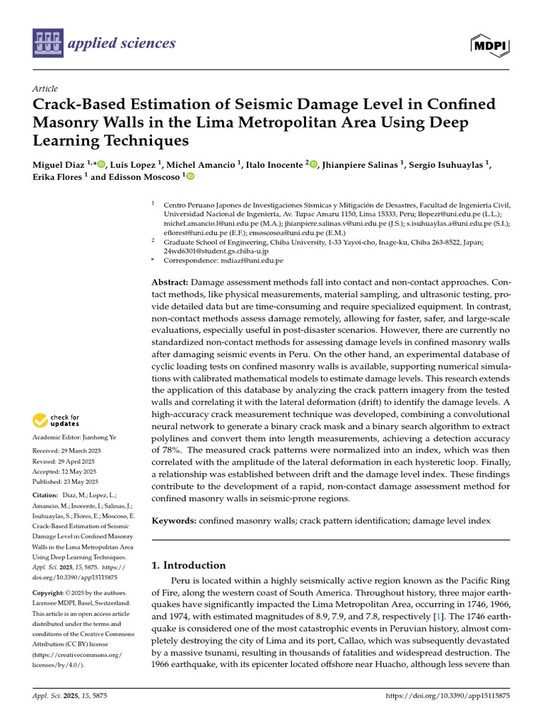Seismic Damage Assessment in Masonry Walls | PDF | Fracture | Image ...