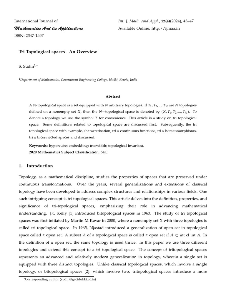 Overview of Tri Topological Spaces | PDF | Topology | Mathematics