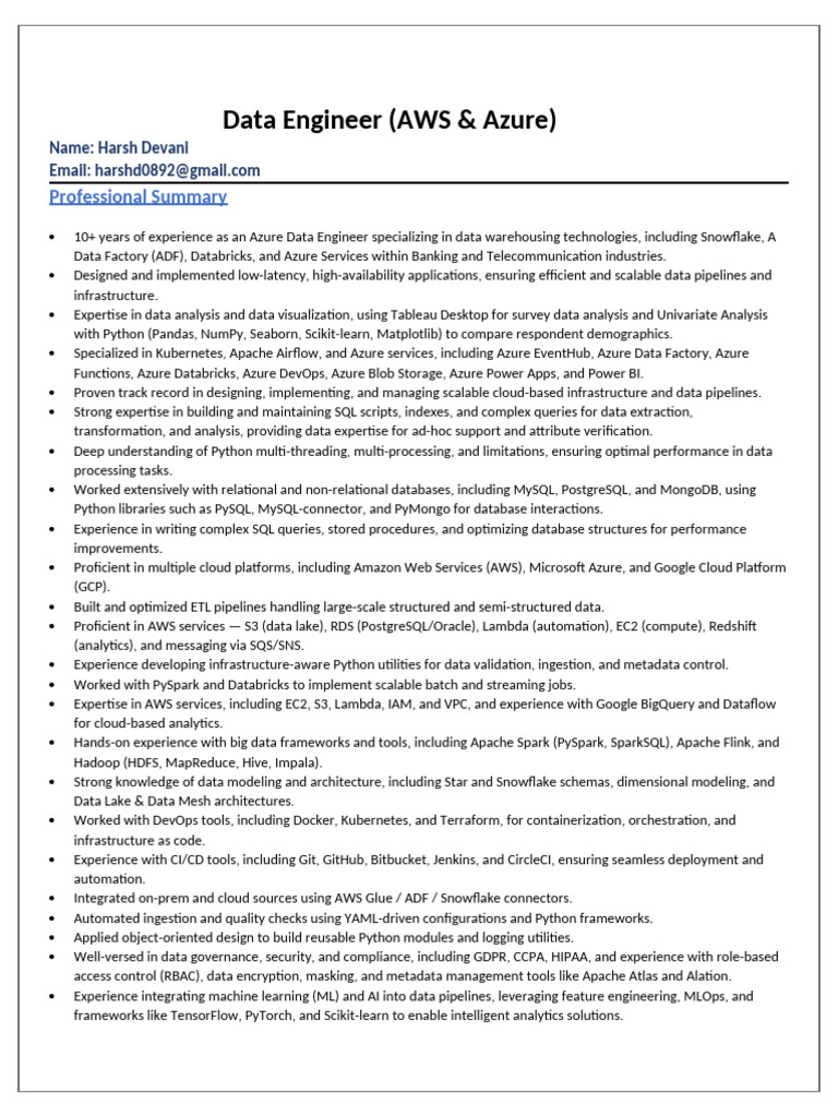 Azure Data Engineer with AWS Expertise | PDF | Microsoft Azure | Apache ...