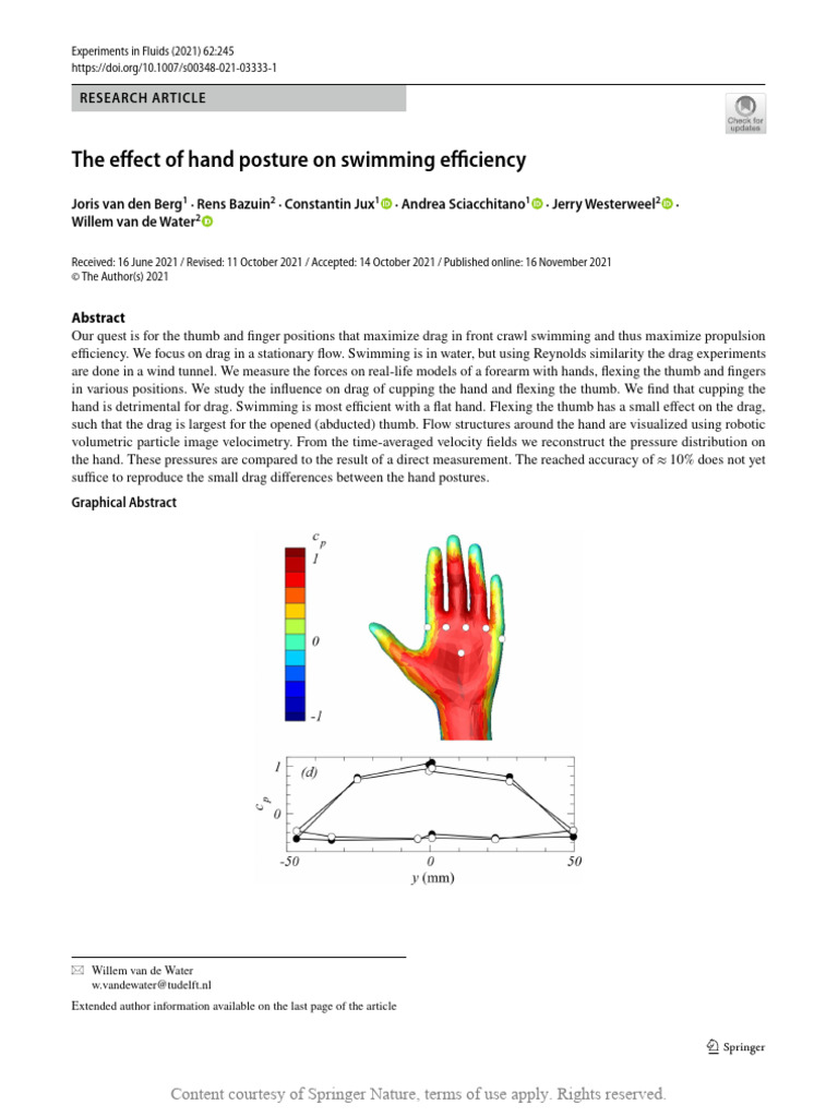 The Effect of Hand Posture On Swimming Efficiency | PDF | Drag (Physics ...