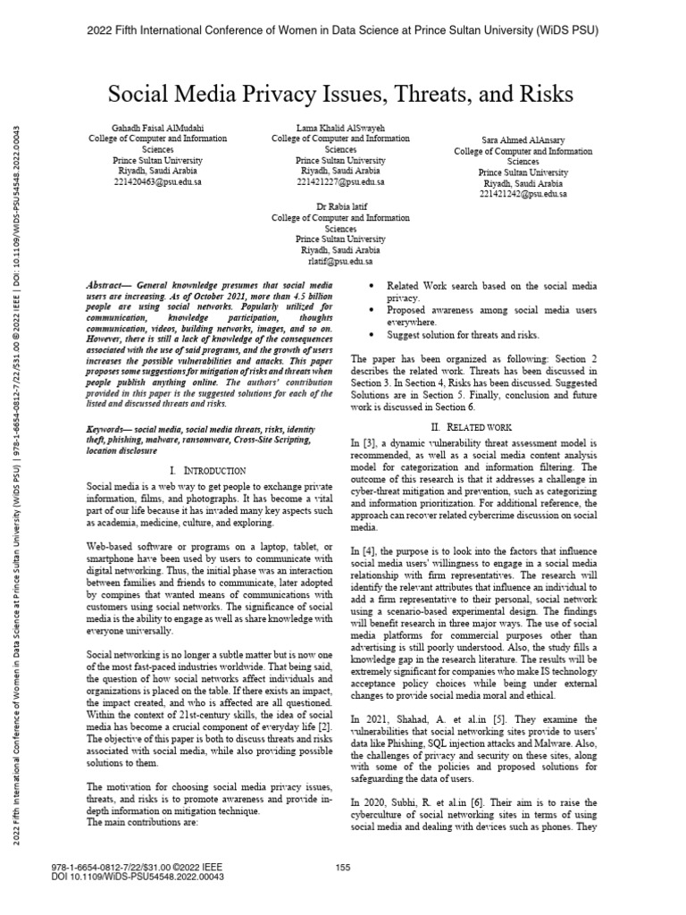 Social Media Privacy Issues Threats and Risks | PDF | Cybercrime ...