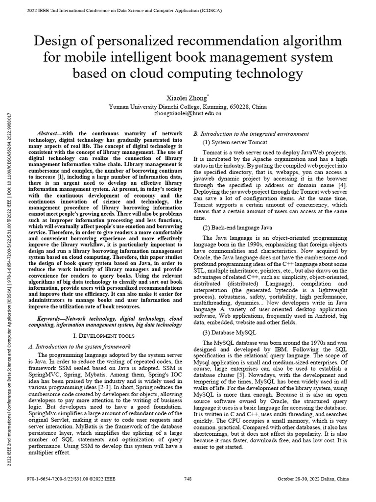 Design of Personalized Recommendation Algorithm For Mobile Intelligent ...