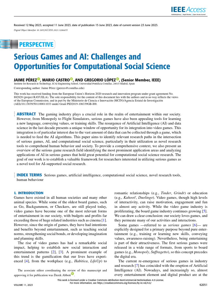 Serious Games and AI Challenges and Opportunities For Computational ...