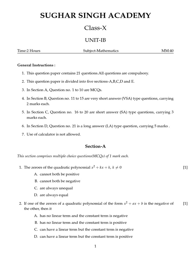 Class X Math Exam Paper - Unit IB | PDF | Numbers | Number Theory