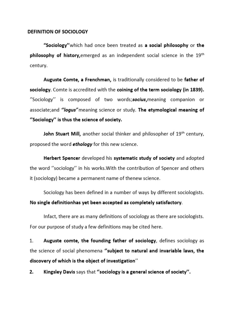 Definition of Sociology 1 | PDF | Sociology | Social Sciences