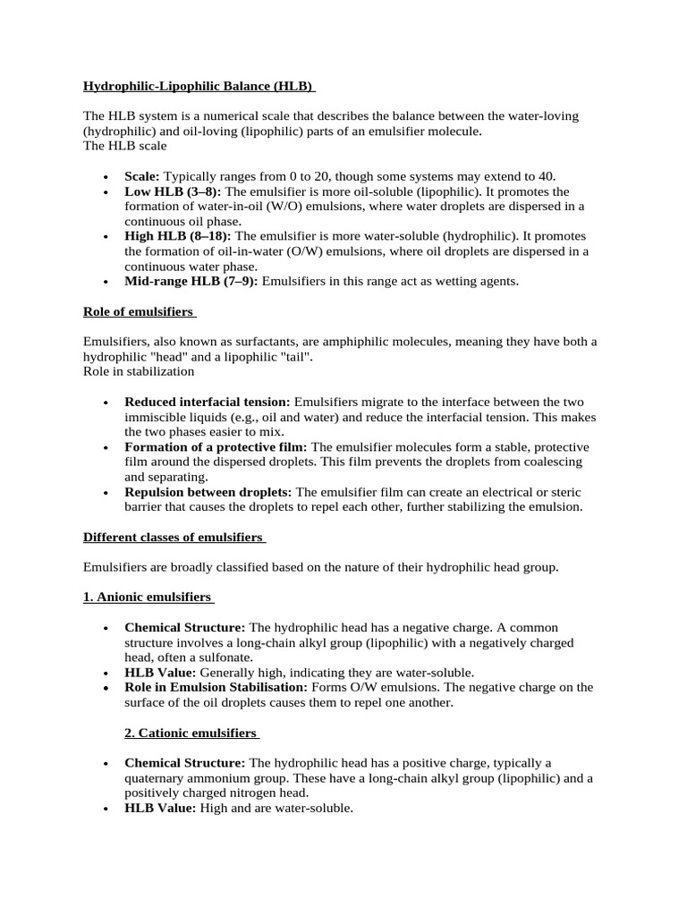 Understanding HLB in Emulsifiers | PDF | Emulsion | Surfactant