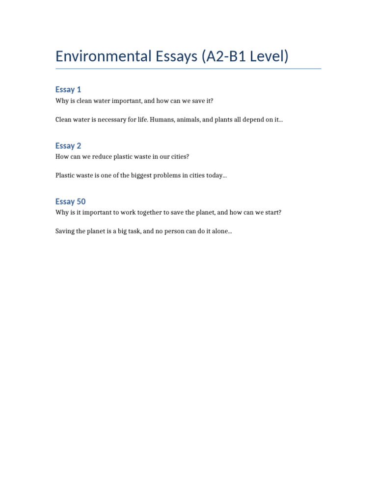 Environmental Essays for A2-B1 Learners | PDF