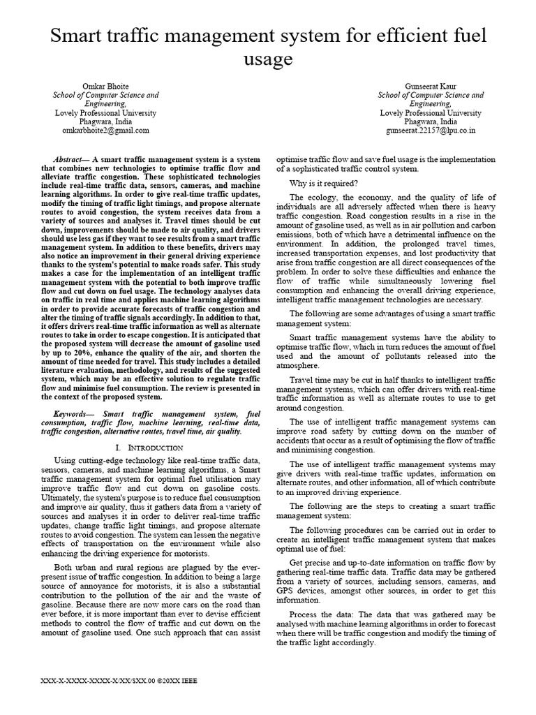 Smart Traffic Management for Fuel Efficiency | PDF | Internet Of Things ...
