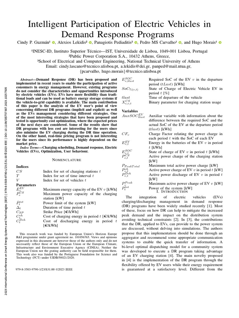 EVs in Demand Response Programs Analysis | PDF | Electric Vehicle ...