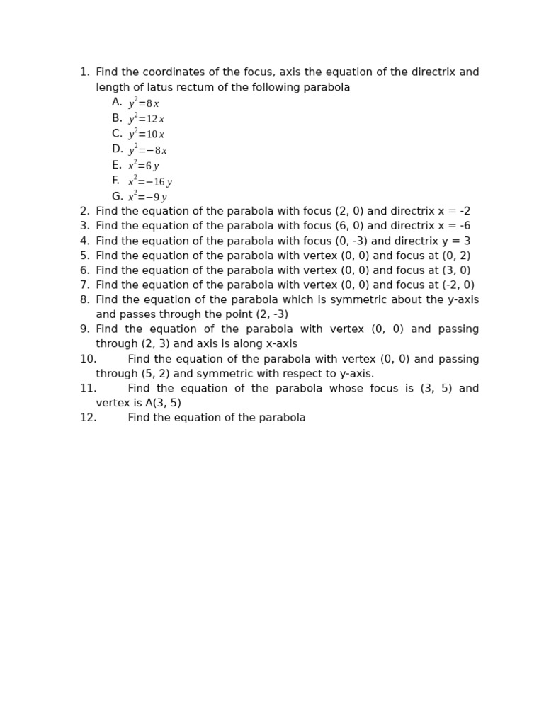 Parabola Questions | PDF