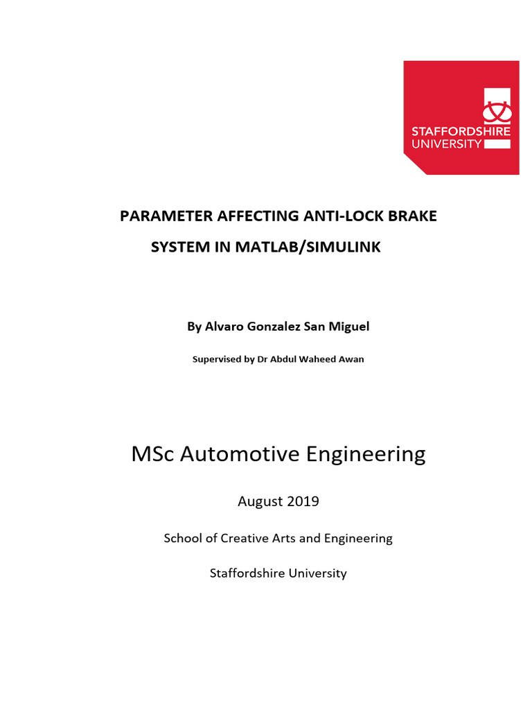 Anti-Lock Brake System Control in Simulink | PDF | Anti Lock Braking ...