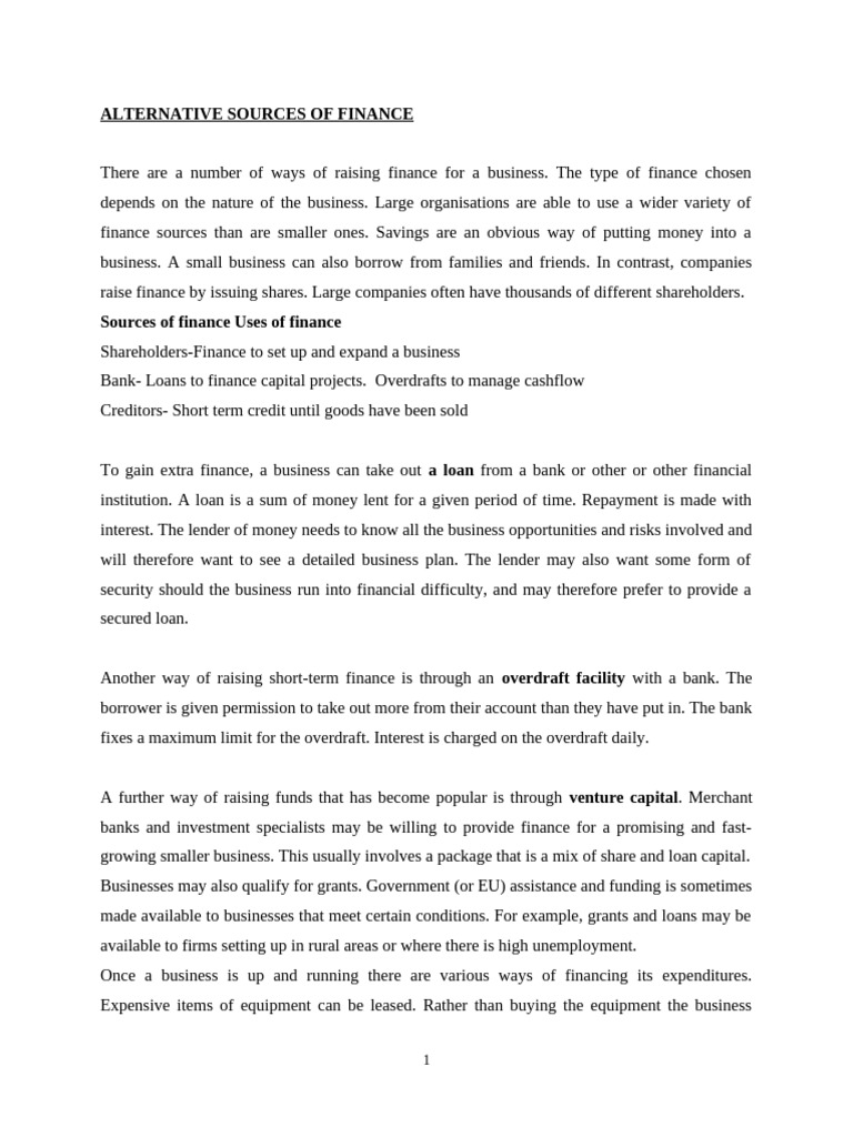 Alternative Sources of Finance | PDF | Loans | Mortgages
