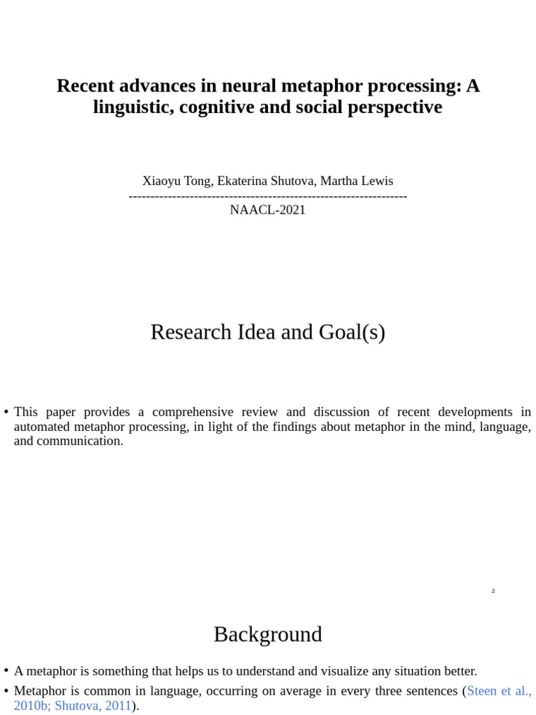 Advances in Neural Metaphor Processing | PDF | Metaphor | Theory