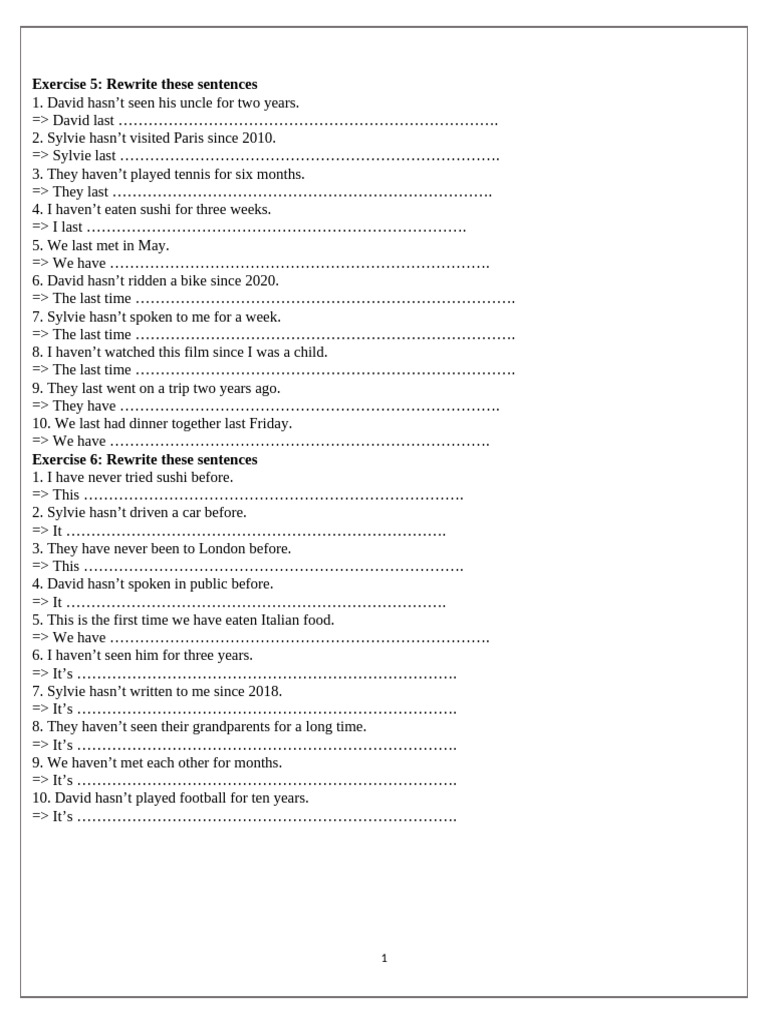 Sentence Rewriting Exercises | PDF