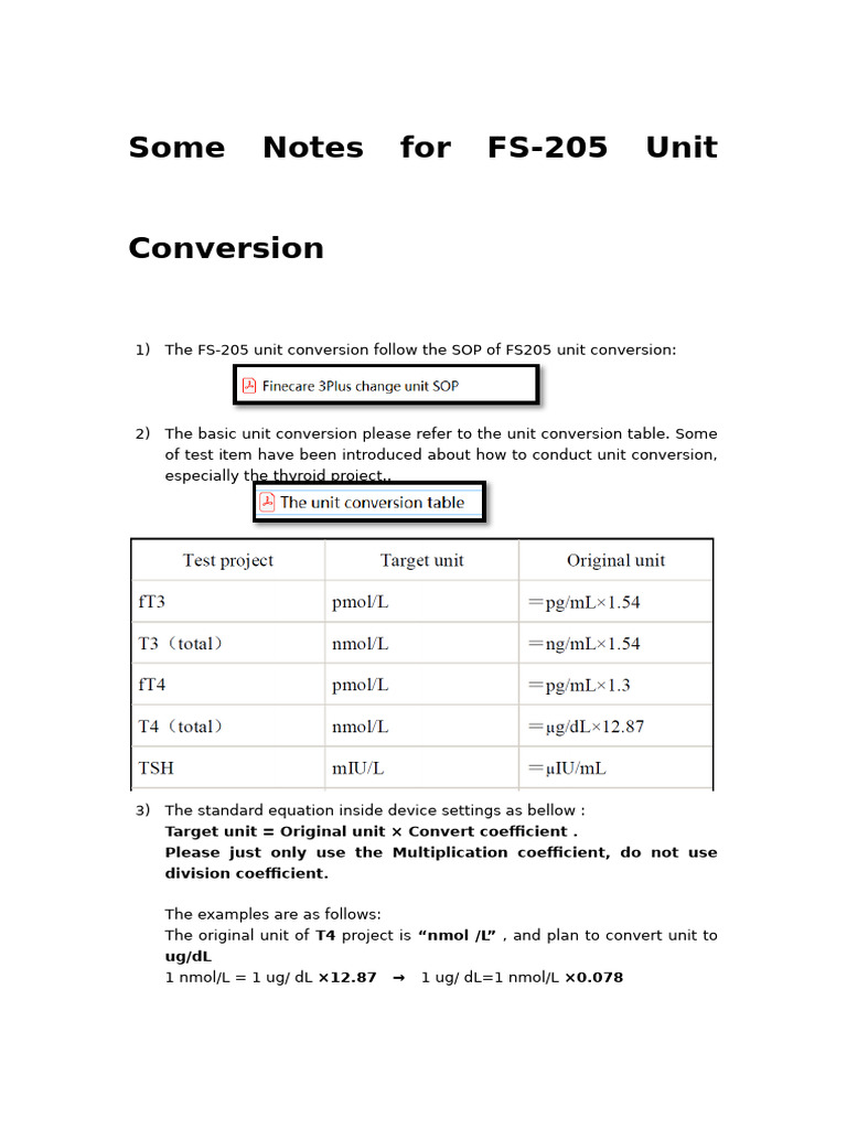 Some Notes For FS205 Unit Conversion | PDF