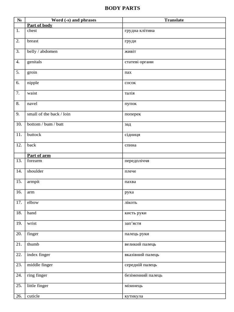 6.1 Body Parts | PDF
