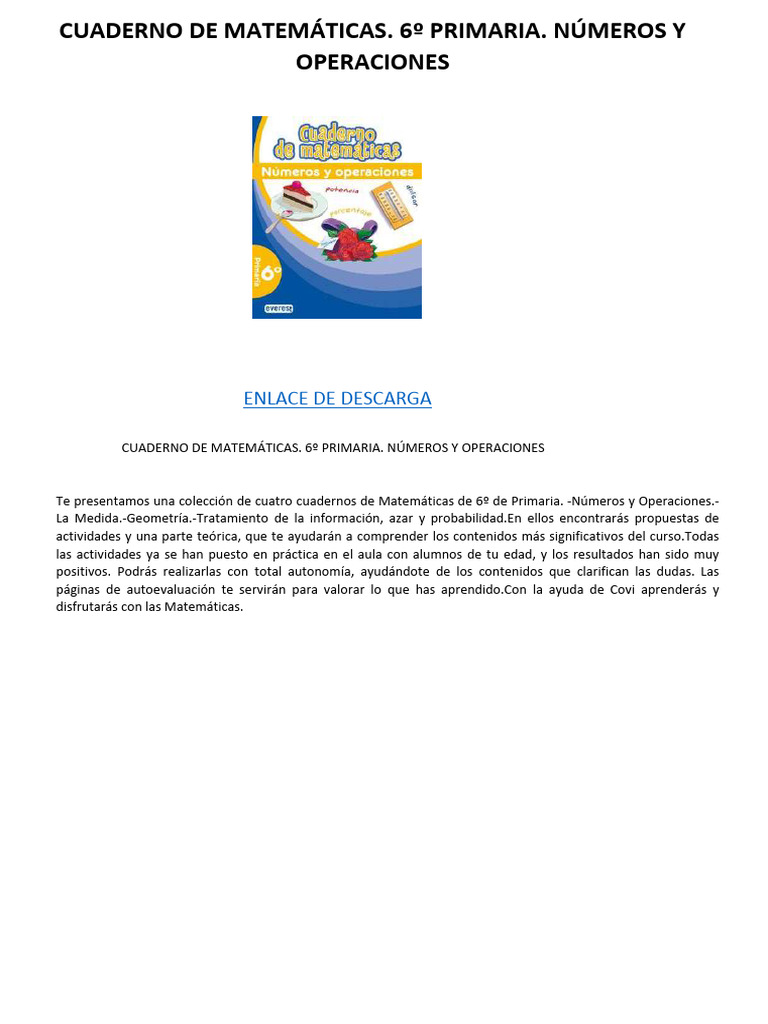 Cuadernos de Matemáticas 6º Primaria | PDF