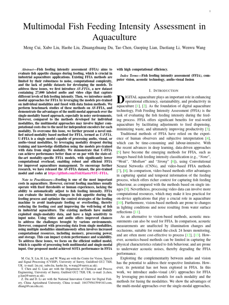 Multimodal Fish Feeding Intensity Assessment | PDF | Discrete Fourier ...