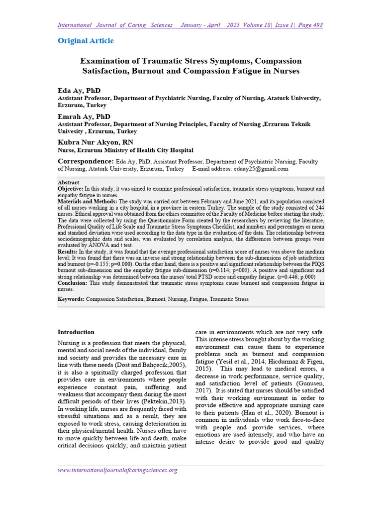 Nurse Burnout and Compassion Fatigue Study | PDF | Occupational Burnout ...