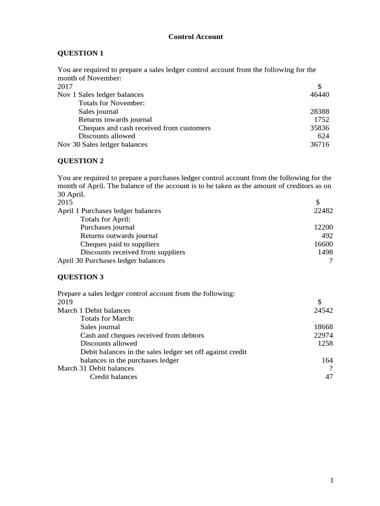 Sales and Purchases Ledger Control Accounts | PDF | Debits And Credits ...