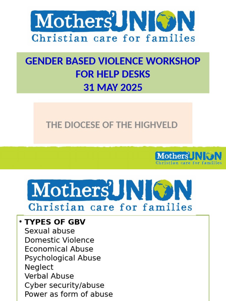 Gender Based Violence Workshop - The Diocese of The Highveld. May 2025 ...
