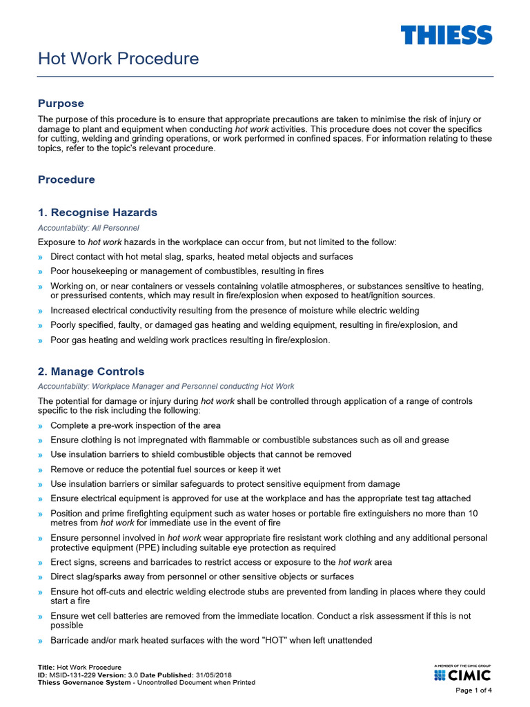 Hot Work Safety Procedure Guide | PDF | Welding | Construction