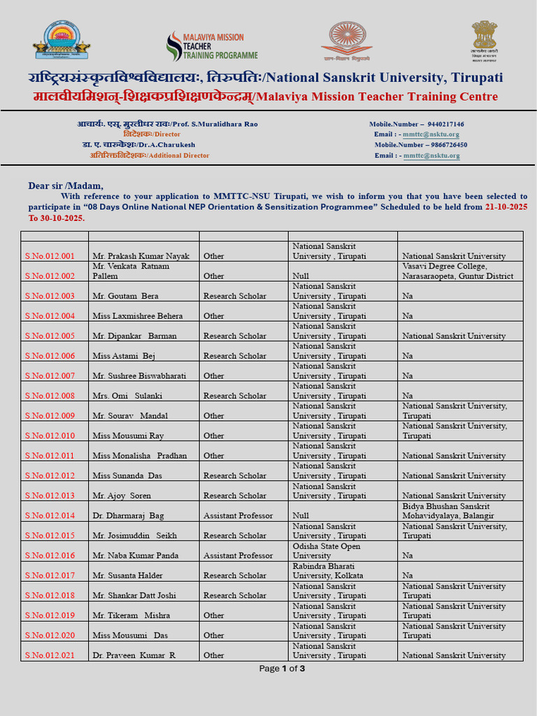 NEP Orientation Program Participants List | PDF | Sanskrit | Languages ...