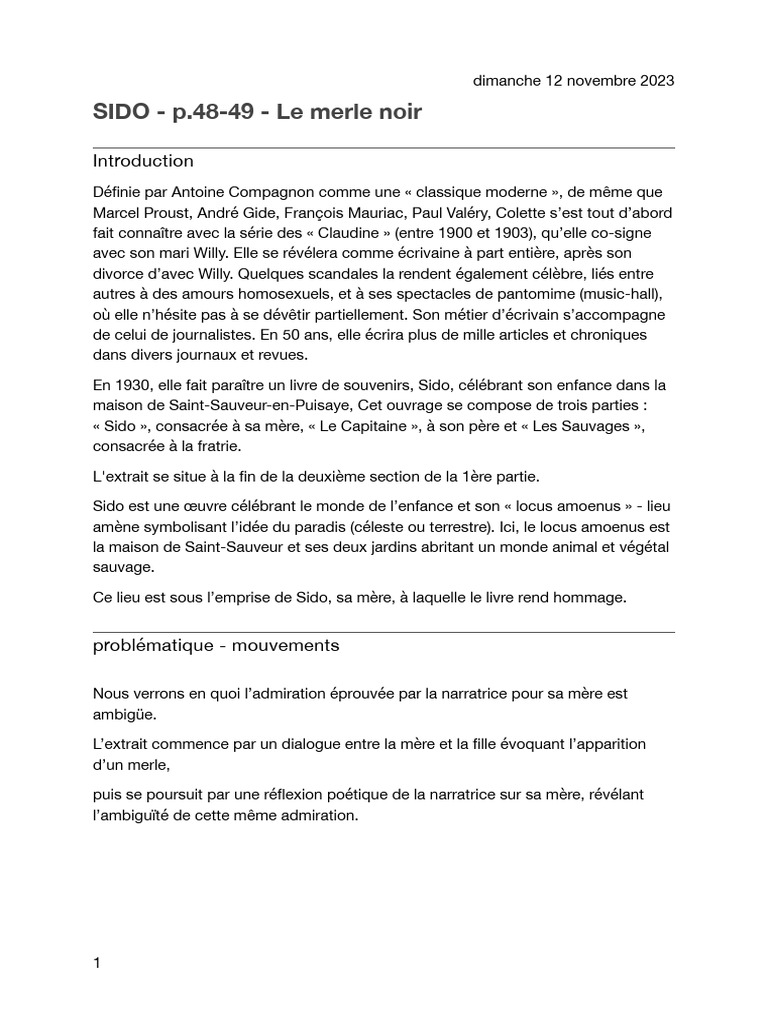 Extrait 1 - Merle Noir | PDF | Phrase | Amour