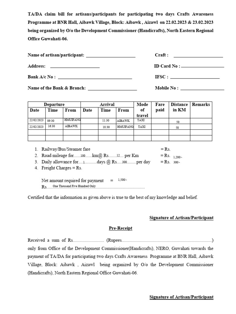 Master TA DA Form Aibawk | PDF | Transport | Public Transport
