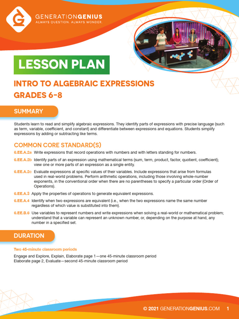 Simplifying Algebraic Expressions Lesson | PDF | Variable (Mathematics ...