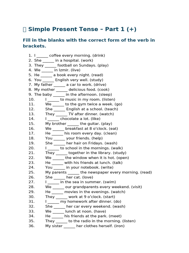 Simple Present Tense Exercises | PDF