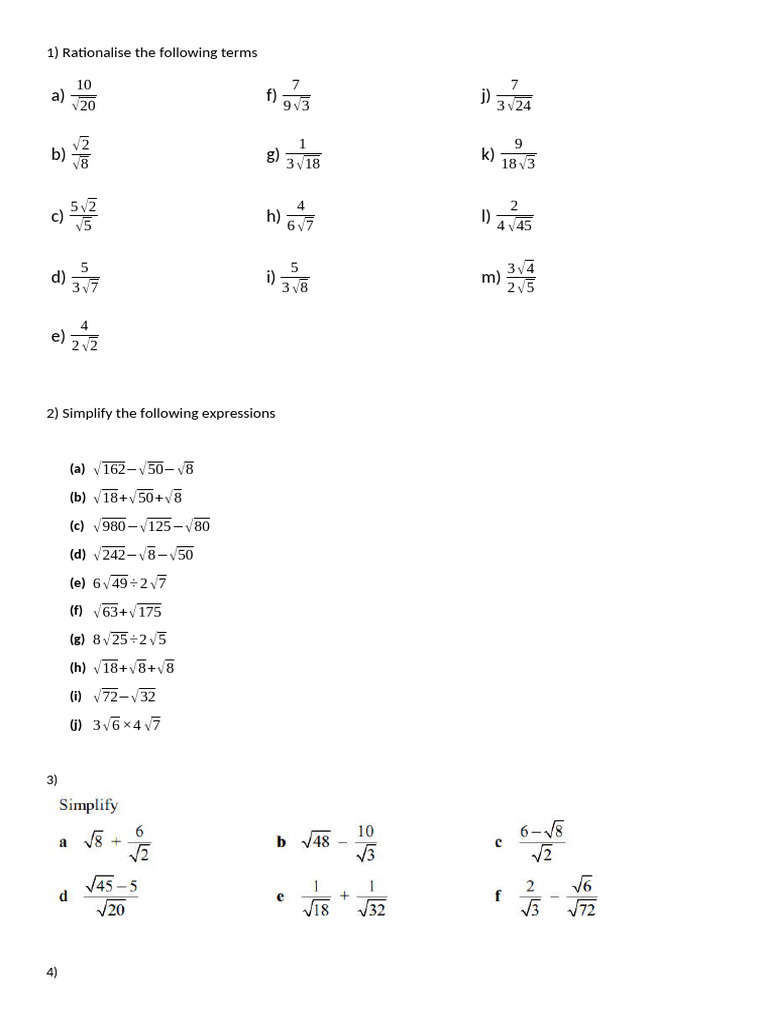 Rationalizing and Simplifying Roots | PDF