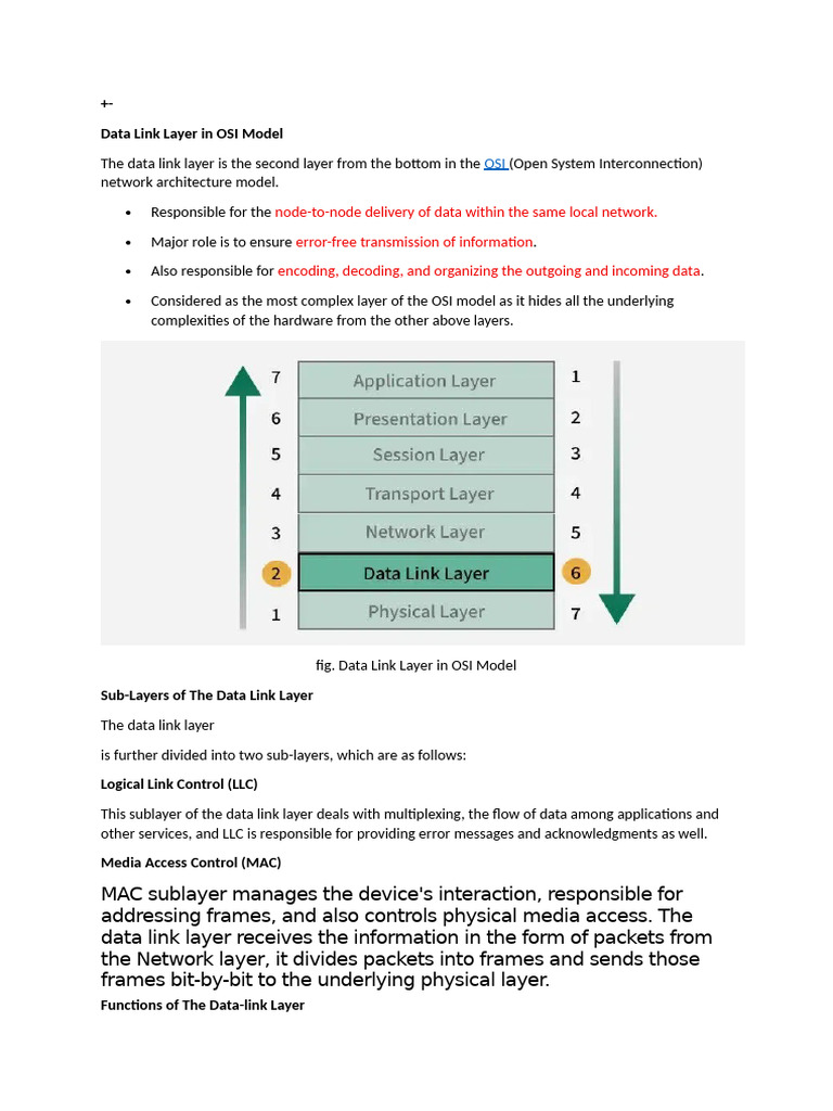 Data Link Layer Overview in OSI Model | PDF | Computer Network | Error ...