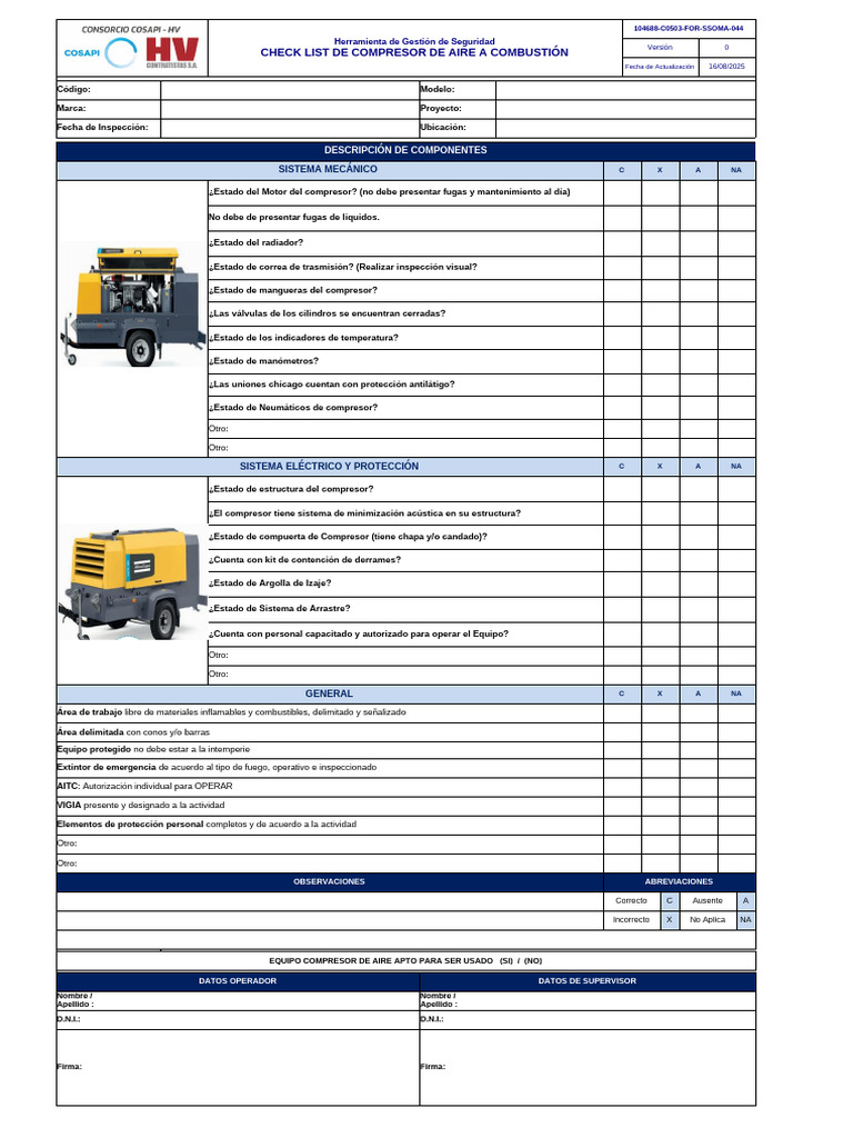 Checklist de Inspección Compresor Aire | PDF