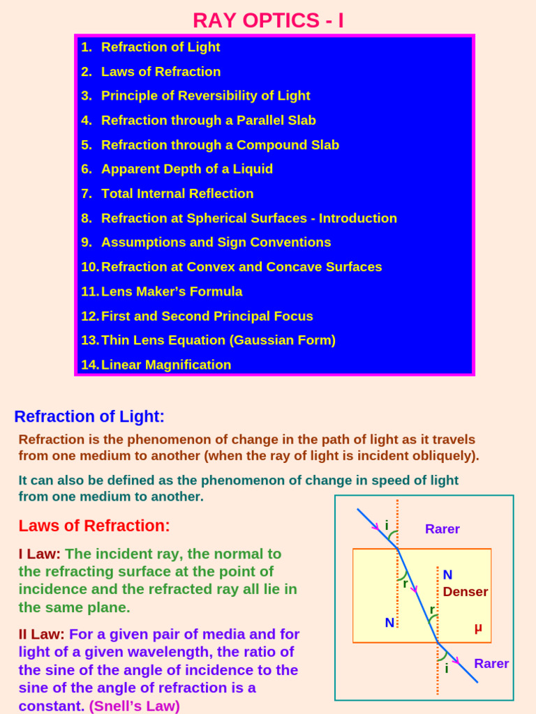 Ray Optics: Refraction and Lenses Guide | PDF | Refractive Index ...