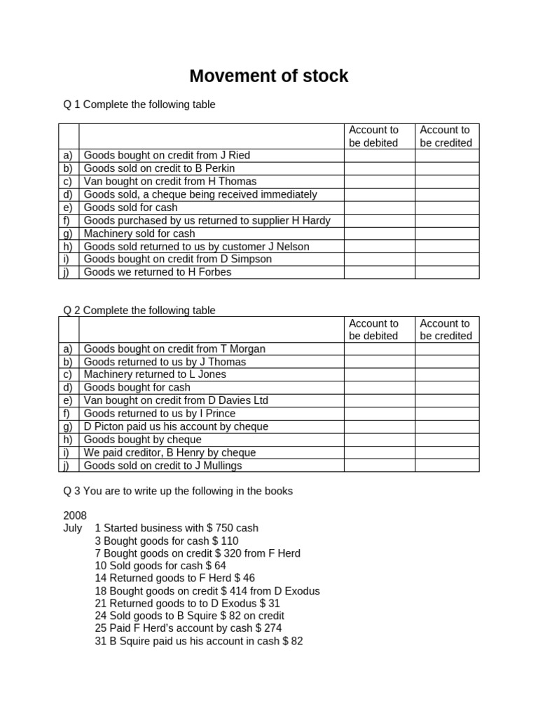 Stock Movement and Accounting Entries | PDF | Cheque | Trade
