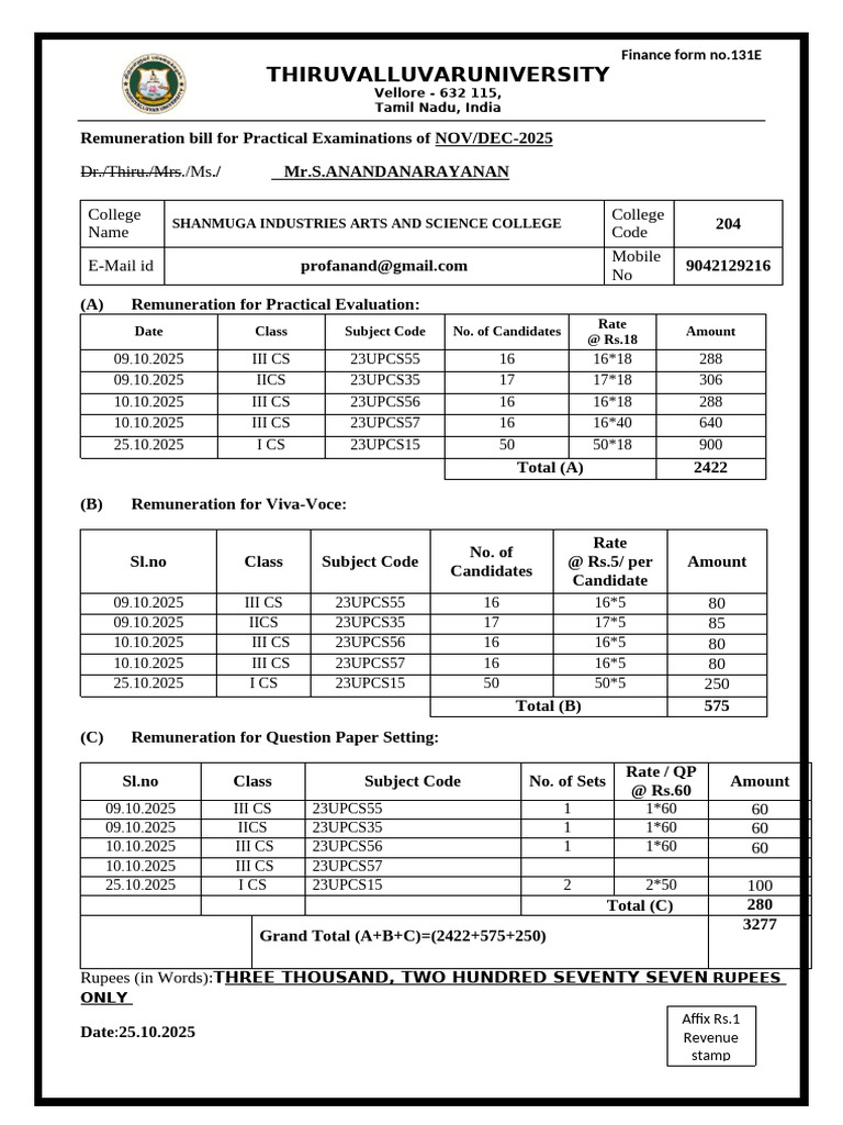 Thiruvalluvar University Exam Timetable 2025 | PDF