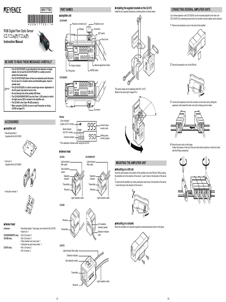 CZ-V21A/P Sensor Instruction Manual | PDF | Color | Optical Fiber