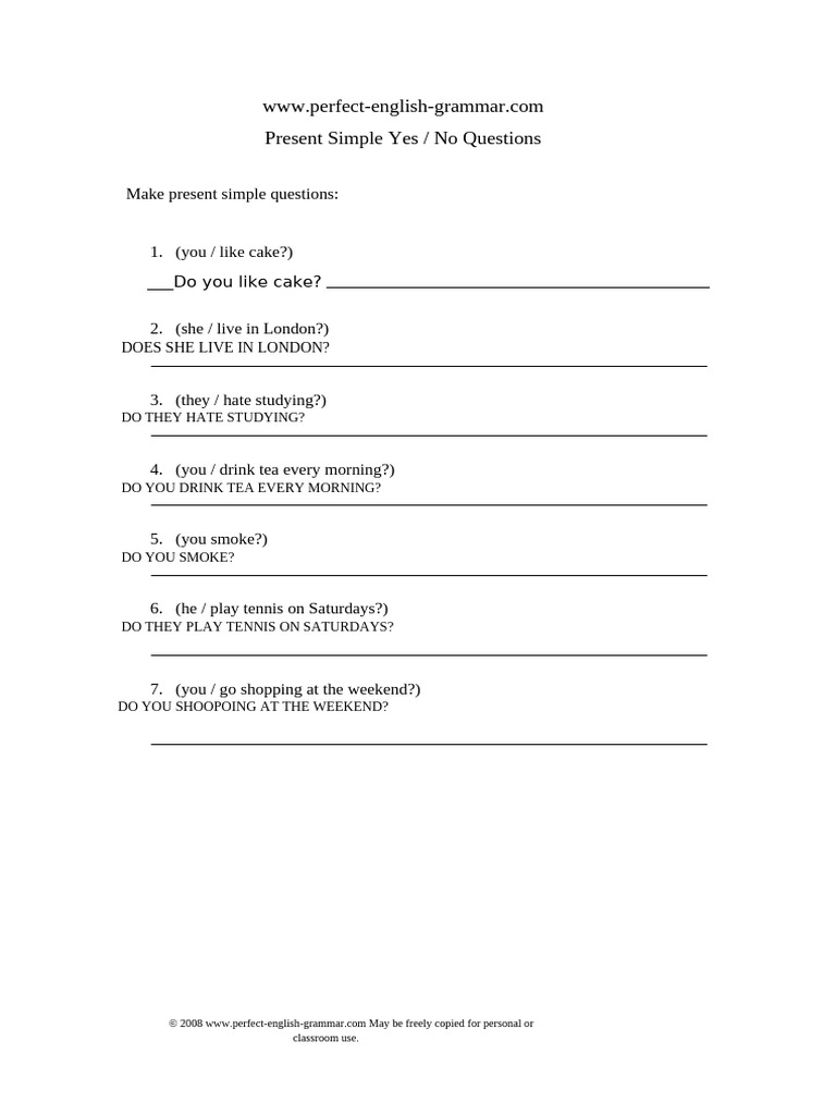 Present Simple Yes/No Questions Guide | PDF