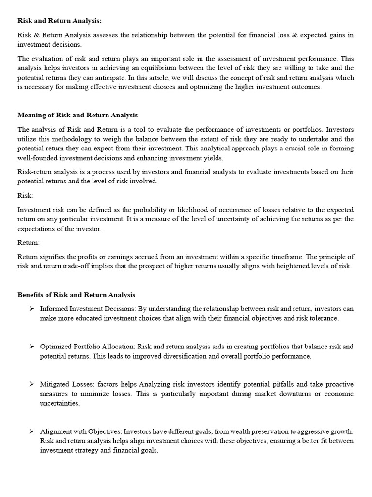 Risk and Return Analysis Explained | PDF | Risk | Investing