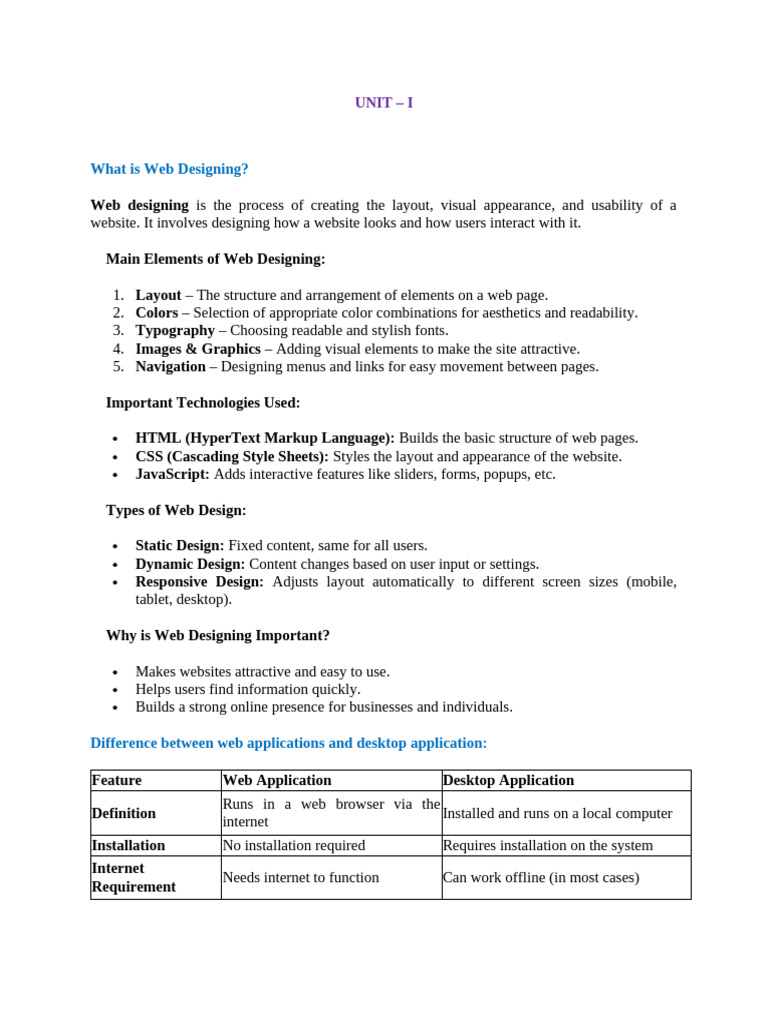 Web Designing Basics and HTML Elements | PDF | Html | Html Element