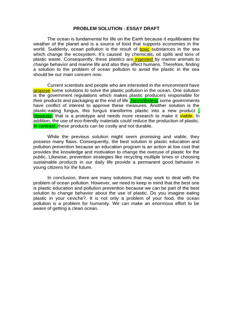 Draft 1 - Essay Prolem-Solution | PDF | Plastic | Pollution